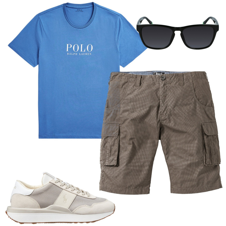 Outfit uomo - Total look #1921400. Stile Casual per Tutti i giorni. Abbinamento con bermuda, t-shirt, sneakers, occhiali da sole.