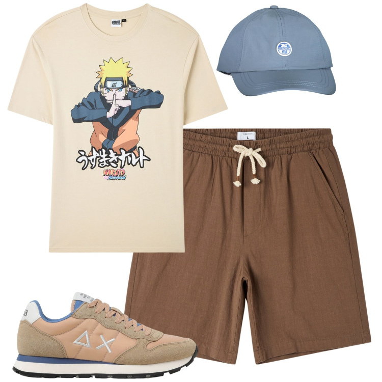 Outfit uomo - Total look #1921411. Stile Casual per Tutti i giorni. Abbinamento con t-shirt, shorts, cappelli con visiera, sneakers.