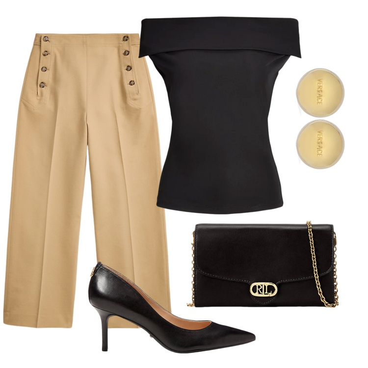 Outfit donna - Total look #1921441. Stile Casual chic per Serata fuori. Abbinamento con pantaloni, borse a tracolla, top, décolleté, orecchini.