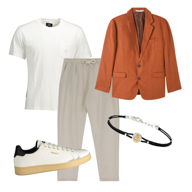Outfit uomo - Look #8.2.68. Stile Trendy per Tutti i giorni. Abbinamento con giacche, braccialetti, pantaloni, t-shirt, sneakers.