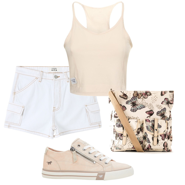 Outfit donna - Gli shorts must have. Stile Basic per Tutti i giorni. Abbinamento con borse a tracolla, sneakers, pantaloni corti, top.