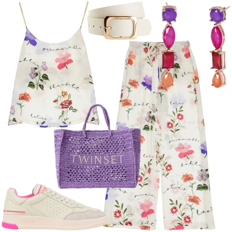 Outfit donna - Total look #1921480. Stile Casual per Tutti i giorni. Abbinamento con cinture, orecchini, pantaloni, canottiere, borse tote, sneakers.
