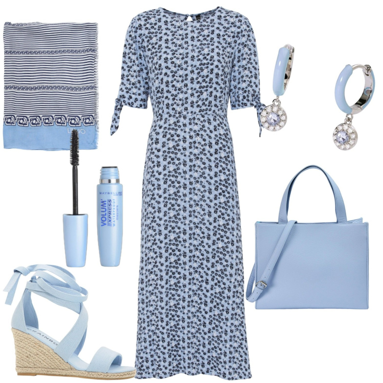 Outfit donna - Total look #1921482. Stile Casual per Tutti i giorni. Abbinamento con vestiti midi/longuette, sandali, mascara, shopping bag, orecchini, sciarpe.
