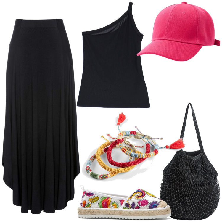 Outfit donna - Total look #1921511. Stile Boho per Tutti i giorni. Abbinamento con gonne, espadrillas, braccialetti, borse a tracolla, cappelli, top.