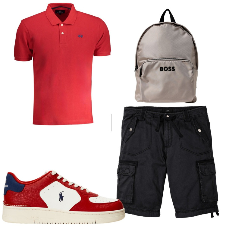 Outfit uomo - Total look #1921585. Stile Trendy per Tutti i giorni. Abbinamento con bermuda, sneakers, borse sportive, polo.
