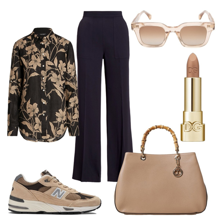 Outfit donna - Total look #1921593. Stile Sporty chic per Ufficio. Abbinamento con rossetti, sneakers, pantaloni, camicie, occhiali da sole, borse a mano.