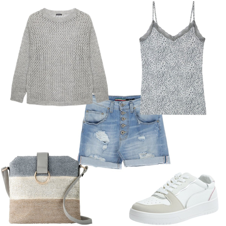Outfit donna - Total look #1921601. Stile Basic per Tutti i giorni. Abbinamento con borse a tracolla, top, sneakers, jeans, maglieria.