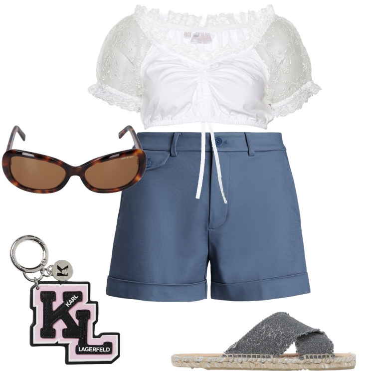 Outfit donna - Il micro top. Stile Romantica per Mare. Abbinamento con camicie, minigonne, occhiali da sole, sandali, portachiavi.