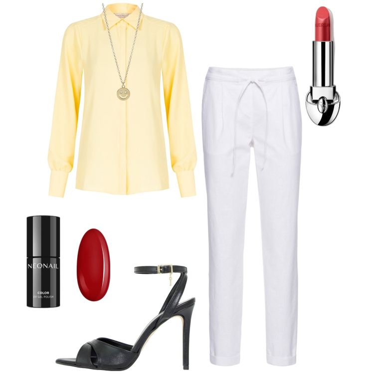 Outfit donna - Total look #1921604. Stile Chic per Ufficio. Abbinamento con pantaloni, rossetti, smalti, collane, camicie, décolleté.