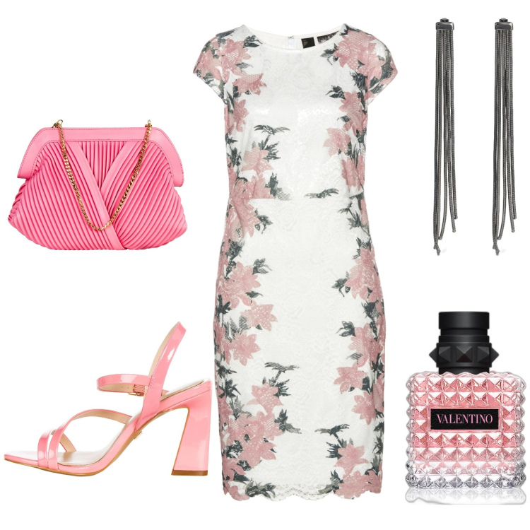 Outfit donna - Total look #1921740. Stile Casual chic per Tutti i giorni. Abbinamento con vestiti, profumi, pochette, sandali in pelle, orecchini.