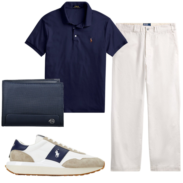 Outfit uomo - Total look #1921808. Stile Casual per Ufficio. Abbinamento con polo, sneakers, pantaloni chino, portafogli.