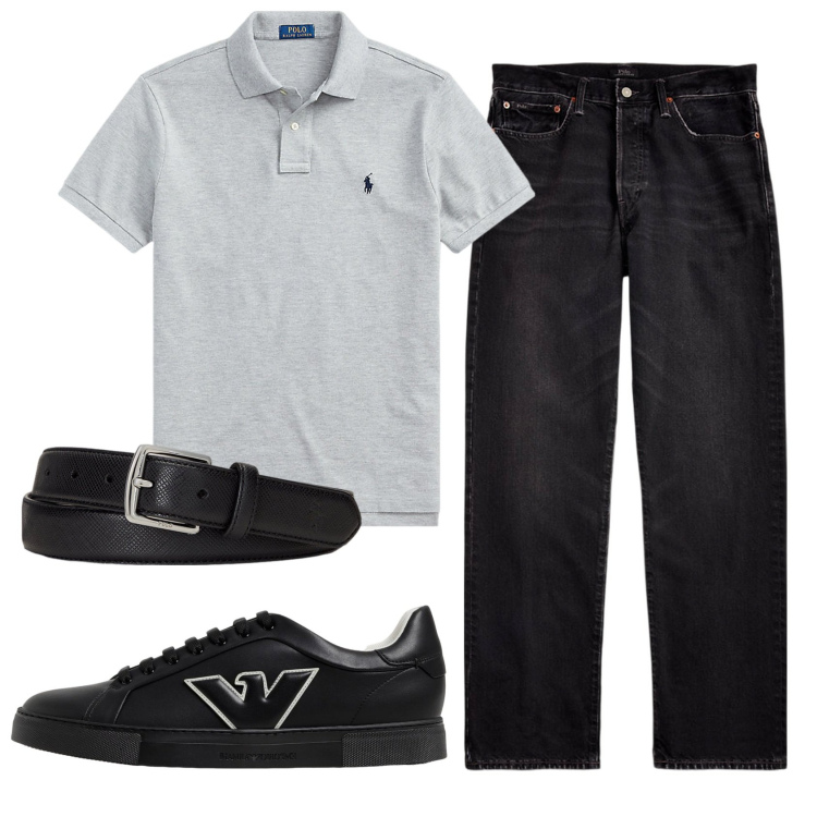 Outfit uomo - Total look #1921810. Stile Casual per Ufficio. Abbinamento con polo, cinture, jeans dritti, sneakers.