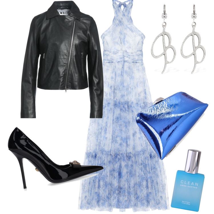 Outfit donna - Teatro all aperto. Stile Glamour per Serata fuori. Abbinamento con blazer, profumi, vestiti lunghi, orecchini, scarpe col tacco, pochette.