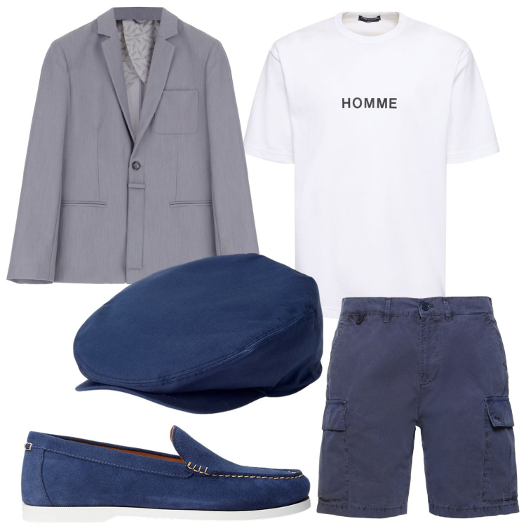 Outfit uomo - Disinvolto con le bermuda. Stile Casual per Tutti i giorni. Abbinamento con giacche, cappelli, scarpe stringate, shorts, t-shirt.