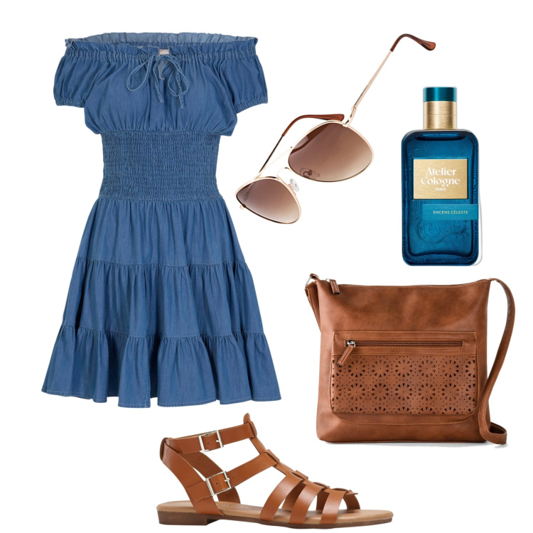 Outfit donna - L’abitino romantico boho. Stile Boho per Tutti i giorni. Abbinamento con borse a tracolla, occhiali da sole, vestiti corti, sandali, profumi.