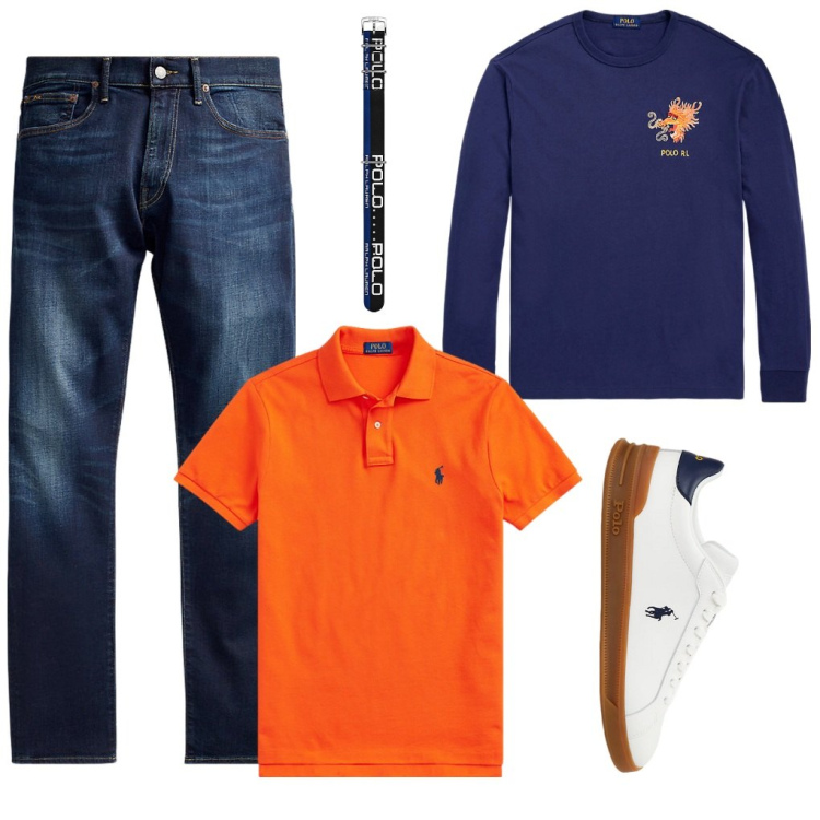Outfit uomo - Ivan: il drago. Stile Urban per Tutti i giorni. Abbinamento con jeans, polo, sneakers, t-shirt, orologi.