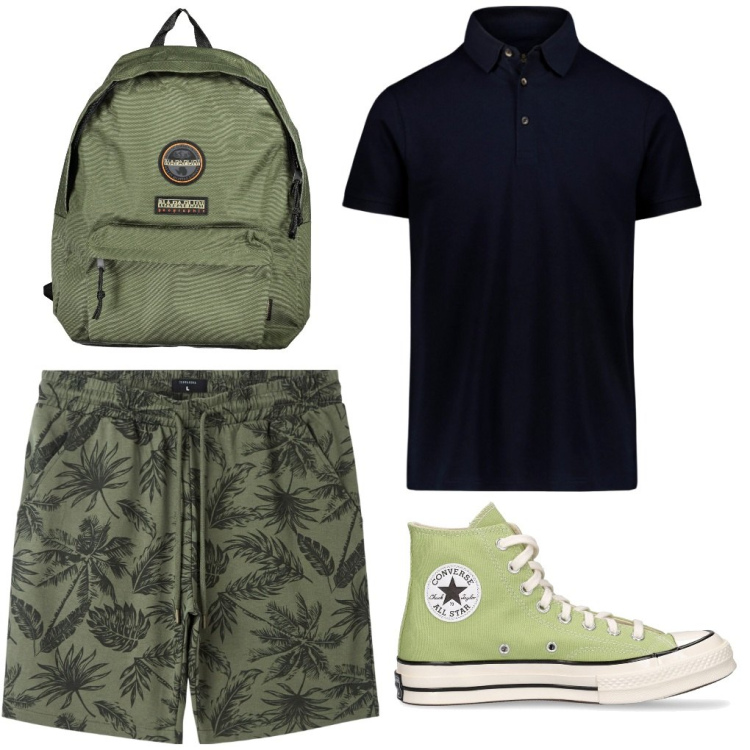 Outfit uomo - Luca: a ripetizione di matematica. Stile Urban per Tutti i giorni. Abbinamento con bermuda, sneakers, polo, borse sportive.