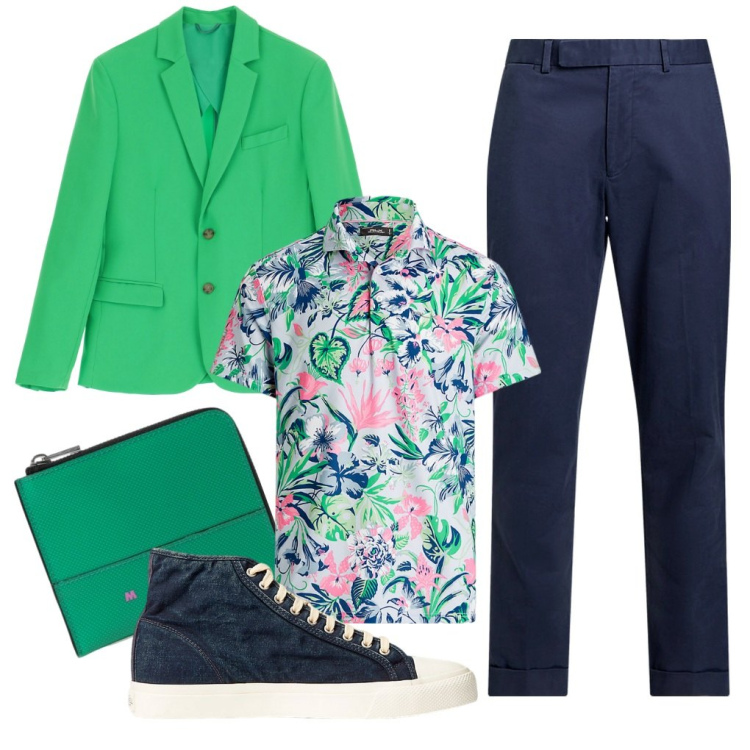 Outfit uomo - Simone: sono così!. Stile Trendy per Serata speciale. Abbinamento con giacche, sneakers, pantaloni chino, polo, portafogli.