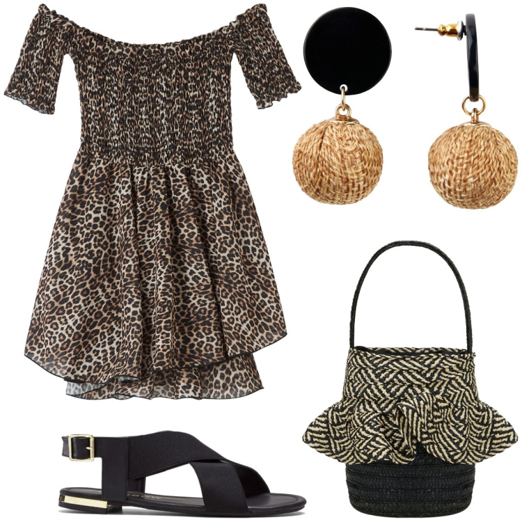 Outfit donna - Total look #1922166. Stile Etnico per Serata fuori. Abbinamento con orecchini, sandali, vestiti corti, borse a secchiello.