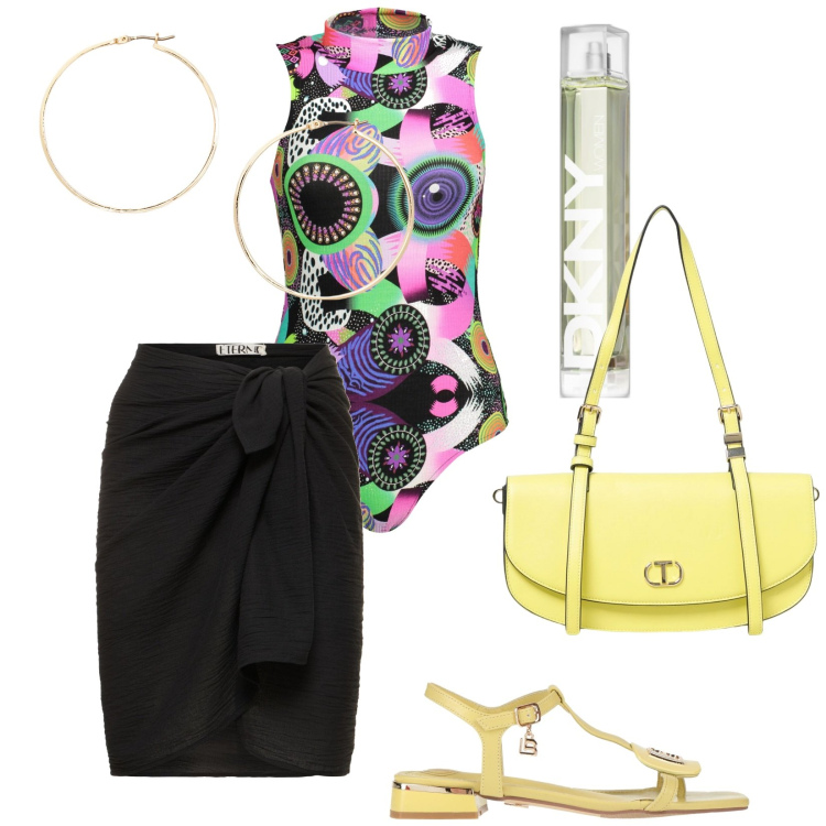 Outfit donna - Total look #1922168. Stile Trendy per Tutti i giorni. Abbinamento con sandali, profumi, orecchini, body, minigonne, borse a spalla.
