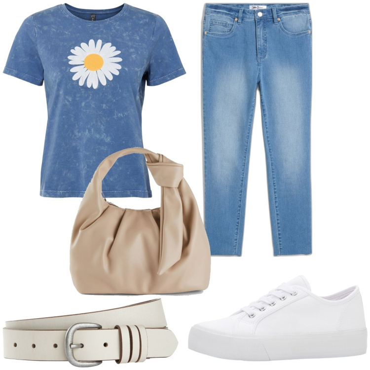 Outfit donna - Total look #1922175. Stile Basic per Tutti i giorni. Abbinamento con t-shirt, sneakers, borse a mano, jeans skinny, cinture.