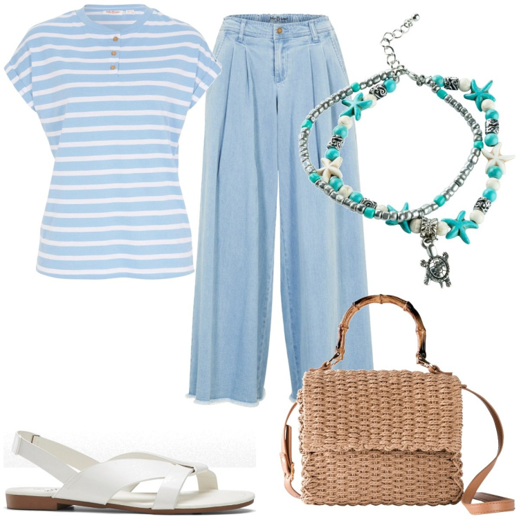 Outfit donna - Total look #1922179. Stile Basic per Tutti i giorni. Abbinamento con gonne, sandali, t-shirt, borse a mano, collane.
