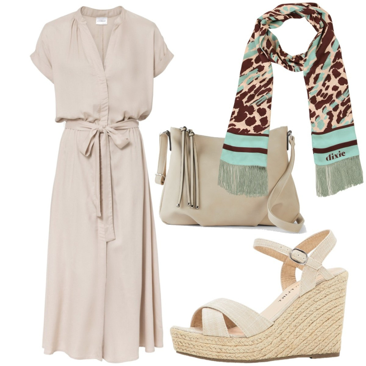Outfit donna - Total look #1922180. Stile Casual chic per Serata fuori. Abbinamento con vestiti chemisier, sandali, borse a tracolla, sciarpe.