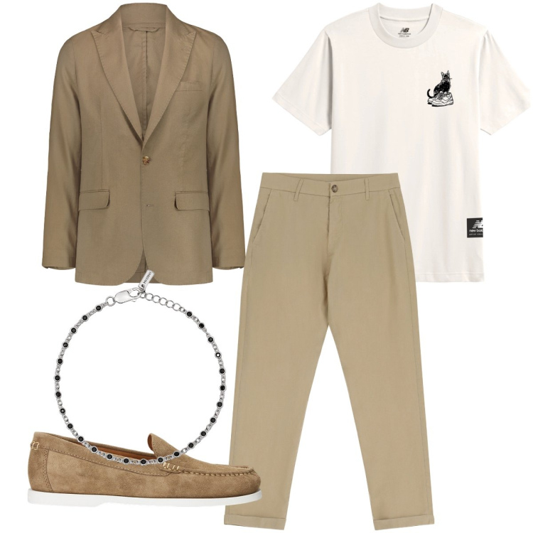 Outfit uomo - Serata speciale. Stile Business/Elegante per Serata speciale. Abbinamento con braccialetti, t-shirt, pantaloni, scarpe stringate, giacche.
