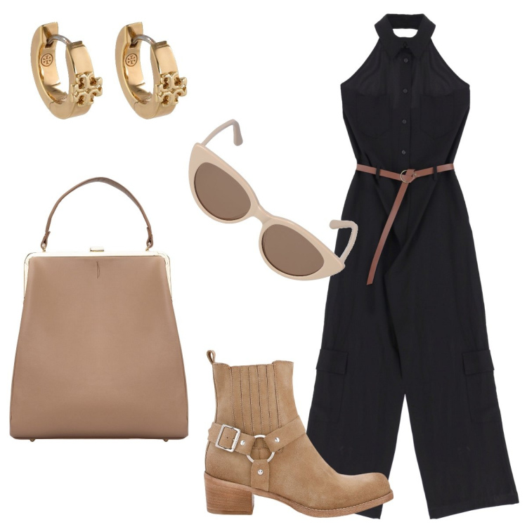 Outfit donna - Total look #1922263. Stile Minimal per Tutti i giorni. Abbinamento con tute, stivaletti, borse a spalla, orecchini, occhiali da sole.