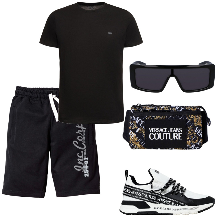 Outfit uomo - Total look #1922288. Stile Trendy per Tutti i giorni. Abbinamento con bermuda, t-shirt, occhiali da sole, borse sportive, sneakers.