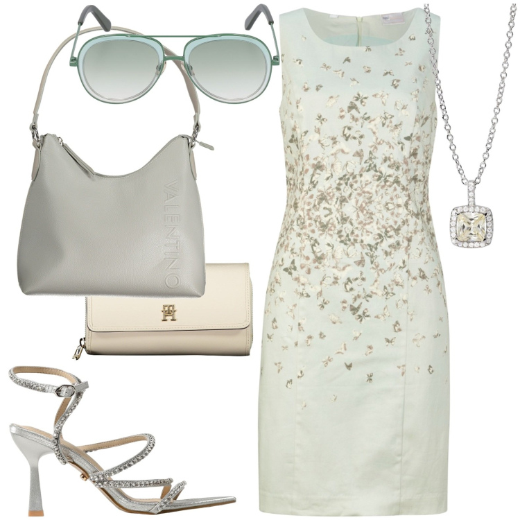 Outfit donna - Total look #1922300. Stile Chic per Serata fuori. Abbinamento con vestiti a tubino, collane, borse a spalla, portafogli, sandali col tacco, occhiali da sole.