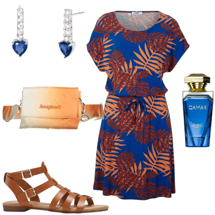 Outfit donna - Total look #1922364. Stile Casual chic per Tutti i giorni. Abbinamento con vestiti, sandali, profumi, orecchini, borse a mano.
