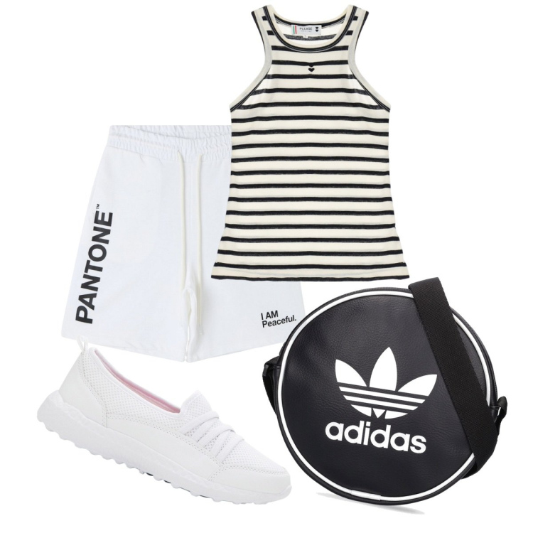 Outfit donna - Sportiva in shorts. Stile Sporty chic per Tutti i giorni. Abbinamento con sneakers, bermuda, top, borse a spalla.