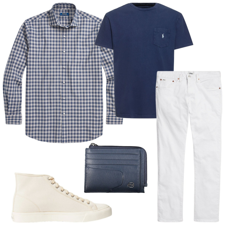 Outfit uomo - Easy summer. Stile Casual per Tutti i giorni. Abbinamento con jeans, sneakers, camicie, t-shirt, portafogli.