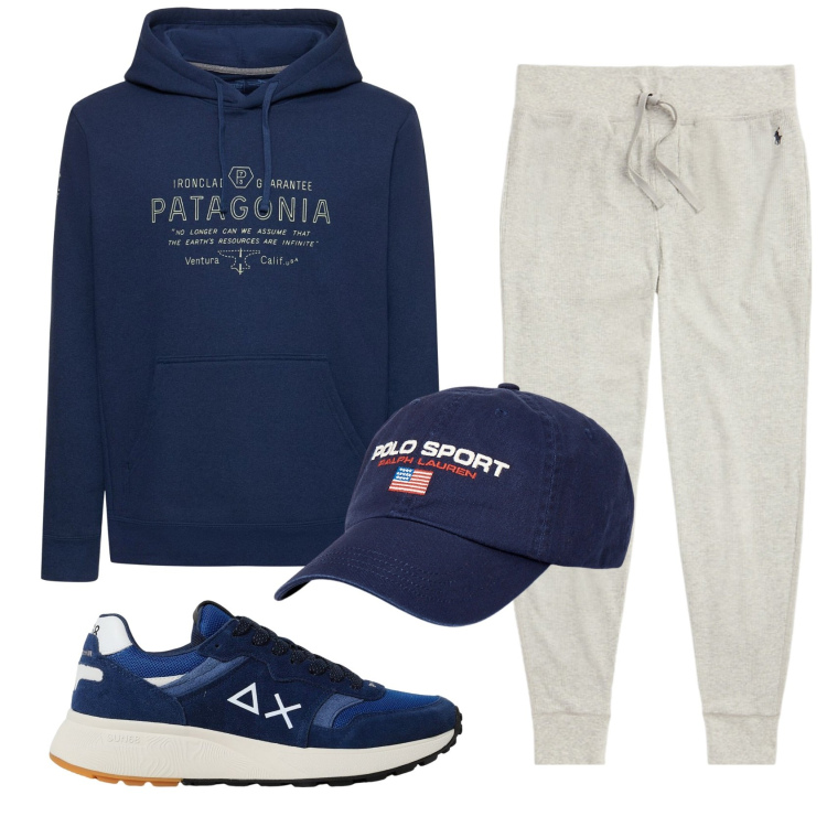 Outfit uomo - Total look #1922448. Stile Casual per Sport. Abbinamento con pantaloni, berretti, sneakers, felpe con cappuccio.