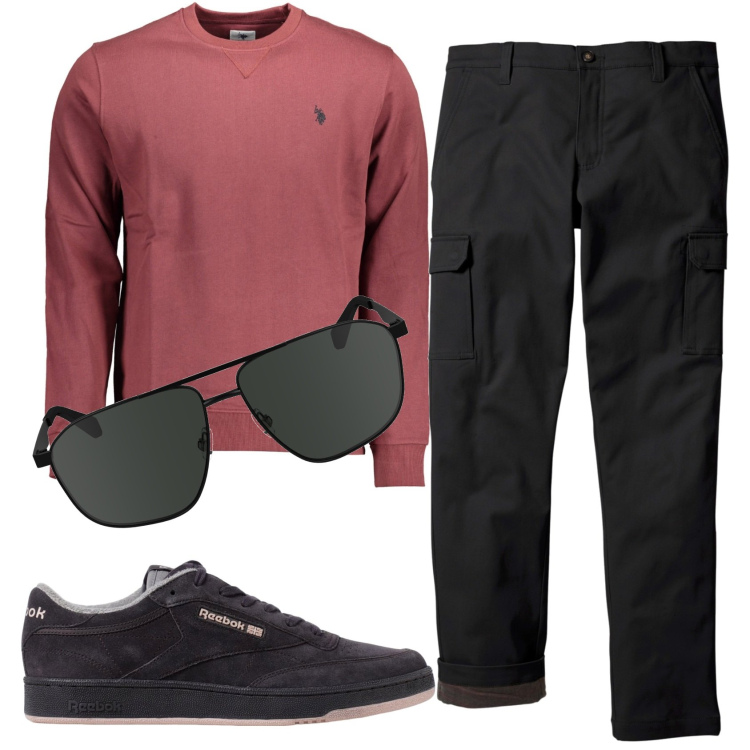 Outfit uomo - Total look #1922475. Stile Casual per Tutti i giorni. Abbinamento con pantaloni cargo, felpe, sneakers, occhiali da sole.