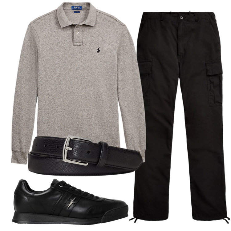 Outfit uomo - Total look #1922476. Stile Casual per Ufficio. Abbinamento con polo, cinture, pantaloni cargo, sneakers.