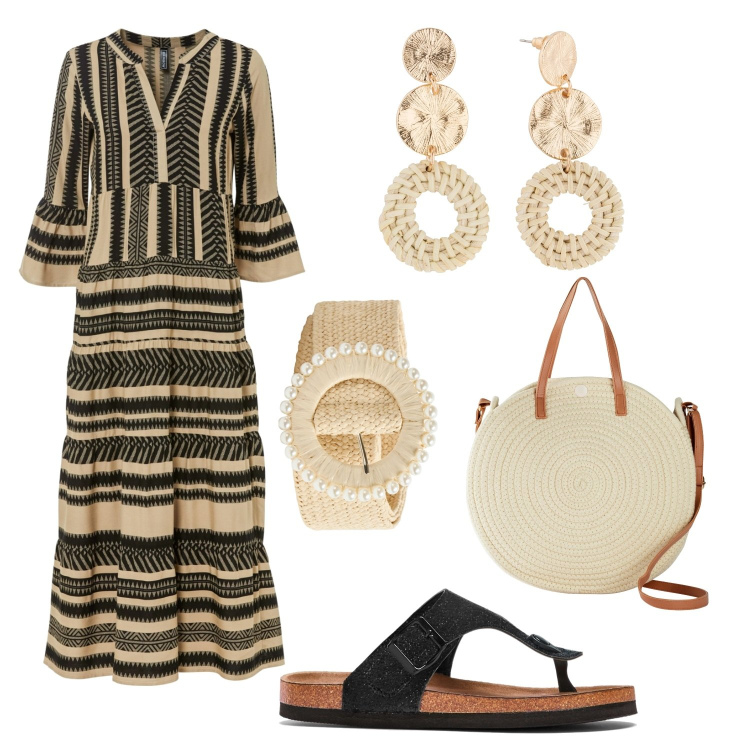 Outfit donna - Total look #1922575. Stile Casual per Tutti i giorni. Abbinamento con infradito, orecchini, vestiti lunghi, borse a tracolla, cinture.