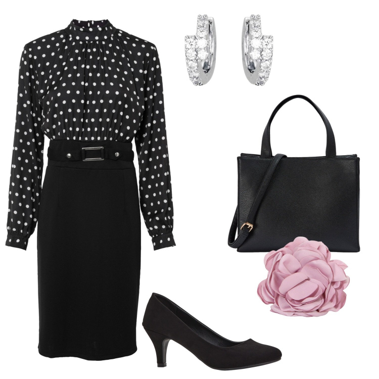 Outfit donna - Total look #1922589. Stile Casual chic per Ufficio. Abbinamento con décolleté, vestiti, shopping bag, orecchini, braccialetti.