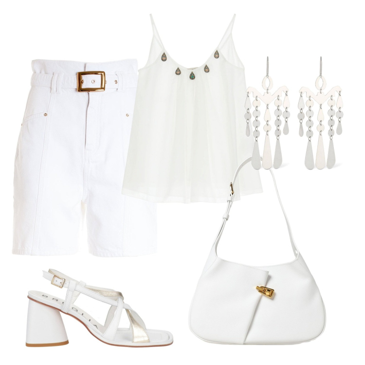 Outfit donna - Total look #1922639. Stile Casual chic per Serata fuori. Abbinamento con sandali in pelle, bermuda, canottiere, borse a spalla, orecchini.