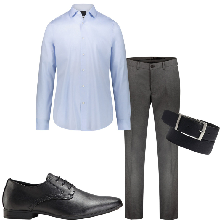 Outfit uomo - In ufficio. Stile Business/Elegante per Ufficio. Abbinamento con scarpe stringate, pantaloni, camicie, cinture.