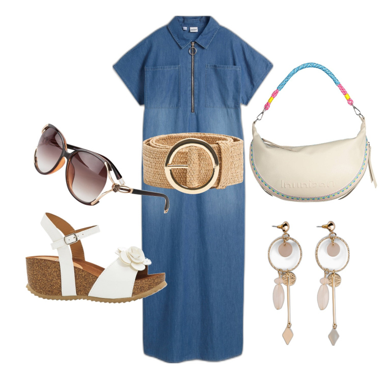 Outfit donna - Ghost outfitter - luglio. Stile Casual per Tutti i giorni. Abbinamento con orecchini, vestiti lunghi, sandali, occhiali da sole, cinture, borse a spalla.