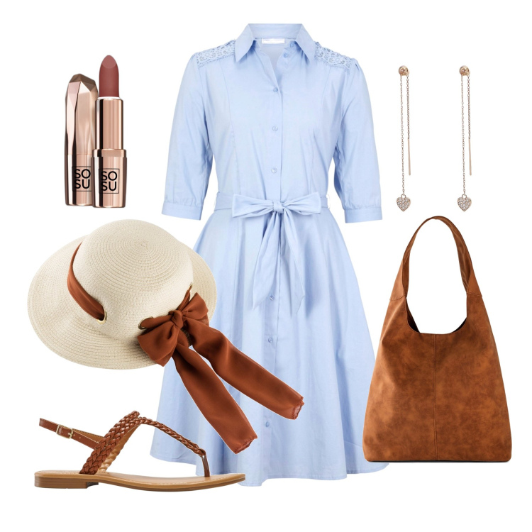 Outfit donna - Ghost outfitter - luglio. Stile Bon Ton per Tutti i giorni. Abbinamento con cappelli, vestiti chemisier, ciabatte, shopping bag, rossetti, orecchini.