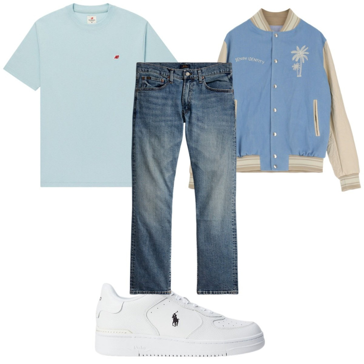 Outfit uomo - Total look #1922760. Stile Trendy per Tutti i giorni. Abbinamento con t-shirt, giacche, sneakers, jeans dritti.