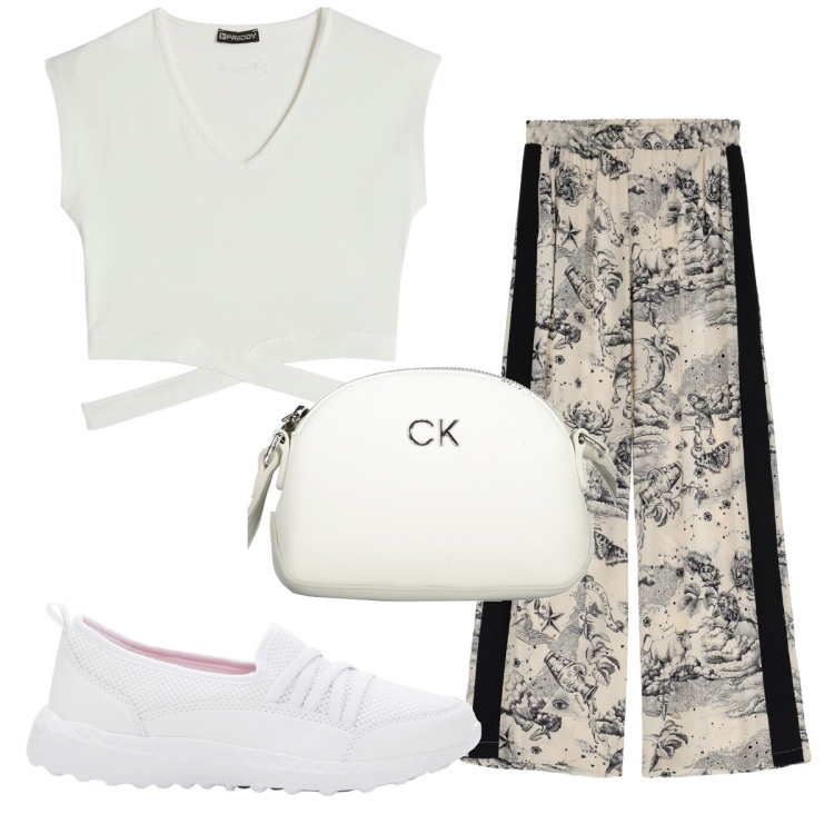 Outfit donna - Total look #1922769. Stile Trendy per Tutti i giorni. Abbinamento con sneakers, pantaloni, t-shirt, borse a tracolla.
