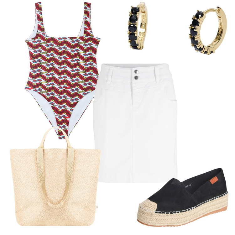 Outfit donna - Total look #1922870. Stile Trendy per Mare. Abbinamento con minigonne, costumi interi, espadrillas, orecchini, borse tote.