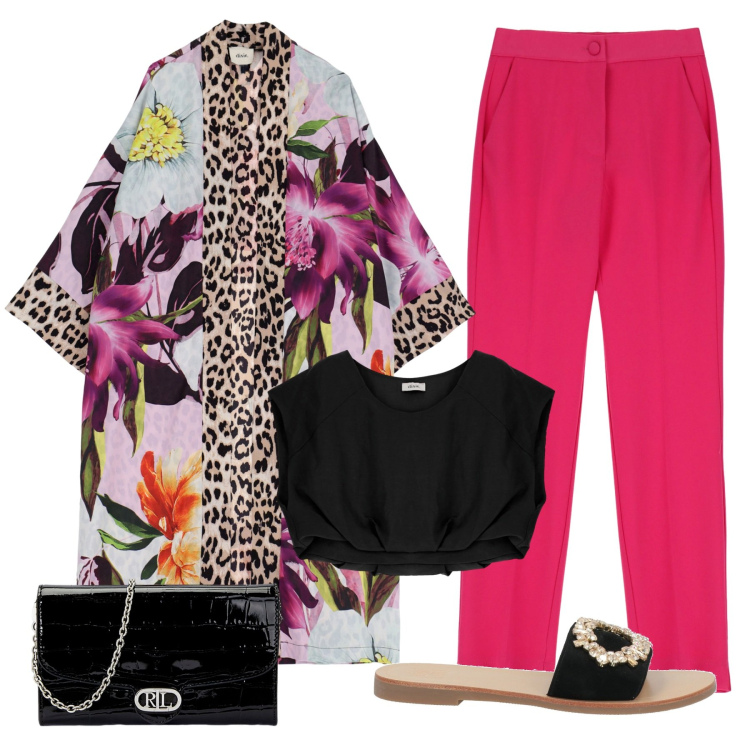 Outfit donna - Summer look #9. Stile Glamour per Serata fuori. Abbinamento con sandali in pelle, trench, pantaloni, canottiere, borse a tracolla.