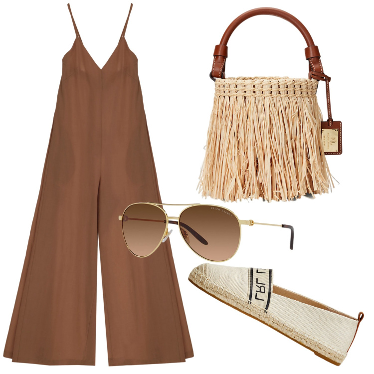 Outfit donna - In tuta!. Stile Trendy per Tutti i giorni. Abbinamento con tute, espadrillas, occhiali da sole, borse a secchiello.