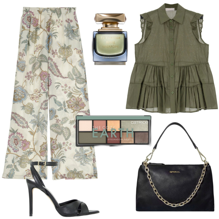 Outfit donna - Saldi Imperial: earth colors. Stile Casual chic per Tutti i giorni. Abbinamento con ombretti, profumi, pantaloni, pochette, décolleté, camicie.
