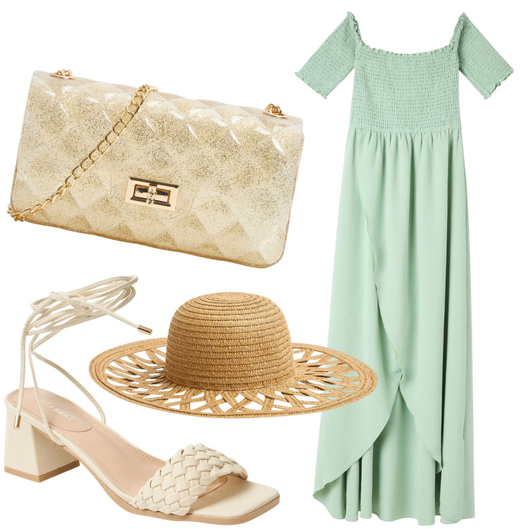Outfit donna - Total look #1923063. Stile Chic per Serata fuori. Abbinamento con vestiti lunghi, borse a tracolla, cappelli, sandali alla schiava.